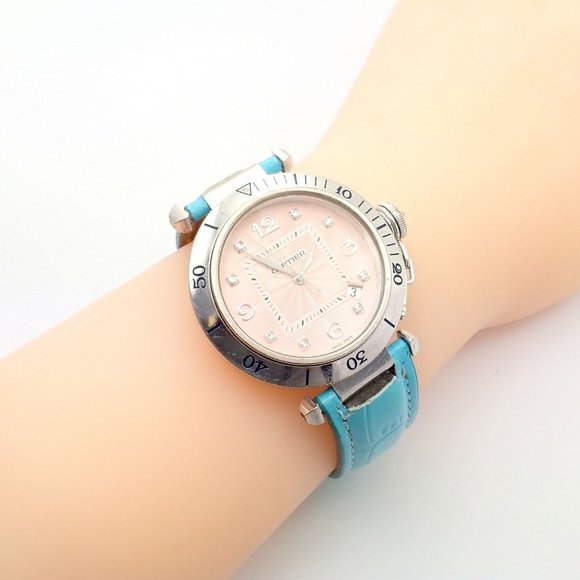Authentic! Cartier 18k White Gold Pasha Pink Dial Miami Diamond Automatic Watch - Picture 2 of 12